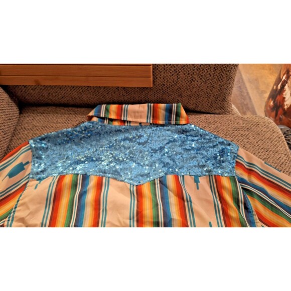 L&B Lucky & Blessed Button Down Striped Western Shirt Top Size MED - Picture 6 of 9